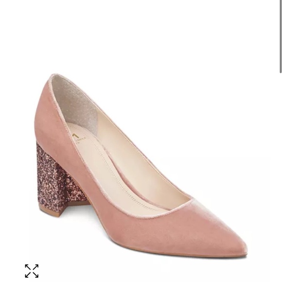 Women's Marc Fisher Zack Velvet & Glitter Pink Block Heel Pumps 7 - Picture 2 of 9